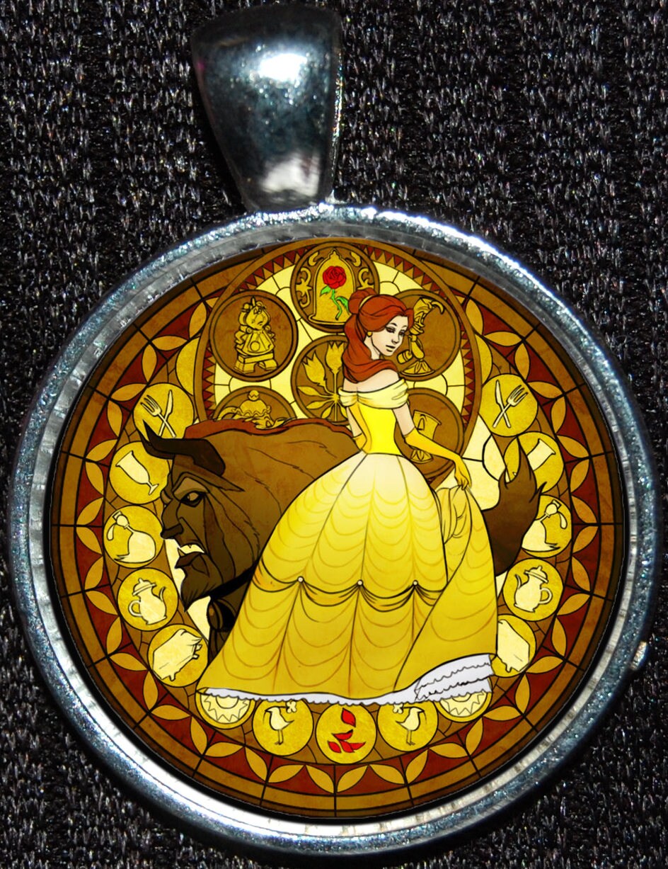 beauty:beast メタルペンダント Beauty and the Beast Belle Princess Stained Glass Silver Pendant