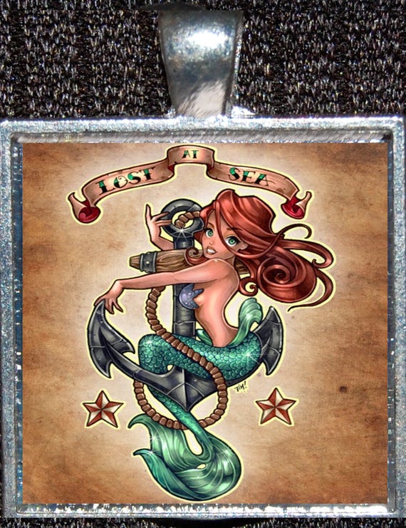 Little Mermaid Ariel Anchor Disney Princess Tattoo Pinup Flash Pendentif Bijoux Magnet Disneyland Wdw World