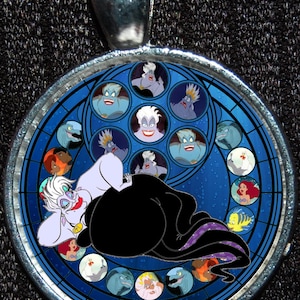 Disney Little Mermaid  Stained Glass Silver Pendant Villain Ursula Necklace Jewelry Disneyland Walt World
