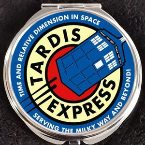 Doctor Who Tardis Express Time Lord Police Box Dr British Companion Wibbly Wobbly Timey Wimey Space Beauty Makeup Gift Double Compact Mirror