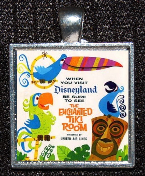 Enchanted Tiki Room Poster Walt Disney World Disneyland Silver Pendant Necklace Jewelry Wdw