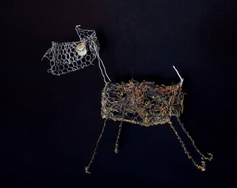 Dog metal sculpture Tabletop decor Wire mesh figurine Abstract metal art Pet lover gift Contemporary art