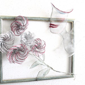 Woman with flowers / Just for you / Framed Metal /3D Wall art OOAK.