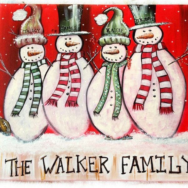 Personalized Snowmen Family Painting, Perfect for Christmas gift, Snow, holiday decor, winter art, gift ideas! snowman painting