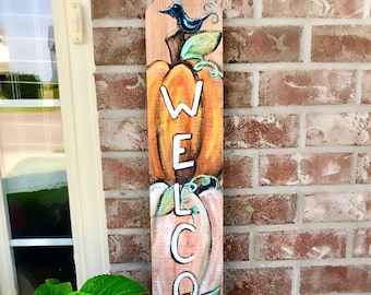 Letrero de bienvenida de otoño, decoración de otoño, letrero de bienvenida de calabaza, decoración de calabaza, letrero de feliz otoño, letrero de bienvenida para puerta de entrada, decoración de otoño, letrero de otoño