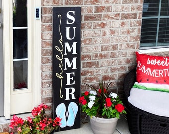 WELCOME SIGN, Hello Summer flip flop Sign, Vertical front door welcome sign, porch leaner, Summer welcome sign, Spring Decor