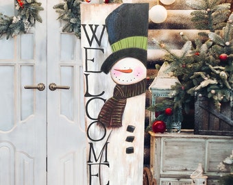 Winter Welcome Snowman Sign, Snowman sign, Vertical front door sign, Christmas decor, Winter Decor, Snowman Decor, front porch snowman sign