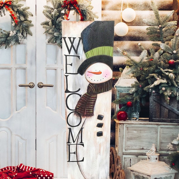 Winter Welcome Snowman Sign, Snowman sign, Vertical front door sign, Christmas decor, Winter Decor, Snowman Decor, front porch snowman sign