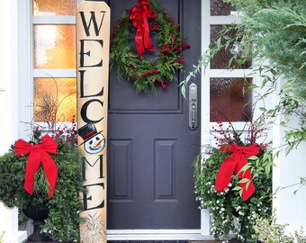 CHRISTMAS Welcome SIGN, Winter WELCOME sign, Snowman Welcome Sign, Vertical front door welcome sign, Christmas decor