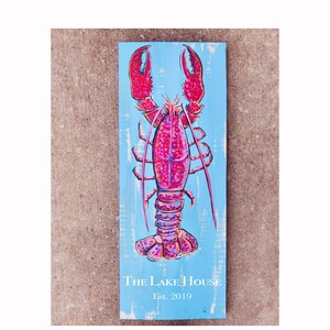 Lobster painting on rustic wood, beach art, lake house sign, lobster decor, lobster sign, lobster artwork, lake house decor, beach decor art