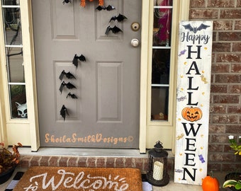 Letrero de Halloween, Letrero de bienvenida de Halloween, Decoración de Halloween, Letrero de porche de Halloween, Letrero de bienvenida de puerta de entrada de Halloween, Feliz Halloween, Letrero de otoño