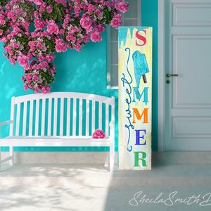 WELCOME SIGN, FUN Sweet Summer popsicle Sign, Vertical front door welcome sign, porch leaner, Summer welcome sign, Spring Decor