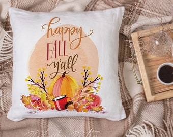 Happy Fall Y'all soft pillow, Fall Decor, Pumpkin spice, happy fall pillow, Autumn decor, pumpkin pillow, farmhouse decor