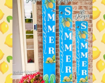 Front Porch Welcome Sign, Lemon Summer Sign, Summer and Spring Wood Welcome Sign with bees, Vertical front door sign, Summer Porch Decor