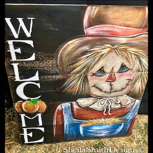 Scarecrow sign, Fall Decor, Scarecrow Wood Welcome Sign, porch welcome sign, Autumn decor, scarecrow decor, Fall sign, autumn sign