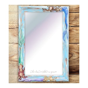 Hand Painted Mermaid Mirror, Beach Mirror, Beach Decor, Beach House Art, Mermaid Decor, Mermaid Art, Bathroom mirror