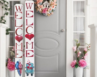 Valentine’s Day welcome sign,Valentines, Valentine’s Day Sign, front porch sign, Vertical front door welcome sign, Valentine's Welcome sign