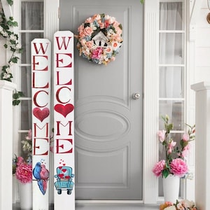 Valentine’s Day welcome sign,Valentines, Valentine’s Day Sign, front porch sign, Vertical front door welcome sign, Valentine&#39;s Welcome sign