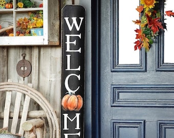 WELCOME SIGN, Fall Rustic Welcome Sign, Vertical front door welcome sign, autumn welcome sign, Fall Decor, Pumpkin Fall welcome sign, Autumn