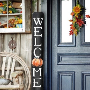 WELCOME SIGN Fall Rustic Welcome Sign Vertical Front Door | Etsy