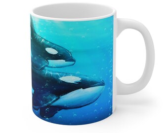 Orca Mug, Killer Whale mug design, 11 oz, Orca decor, Killer Whale decor, coffee cup, orca artwork, killer whale artwork