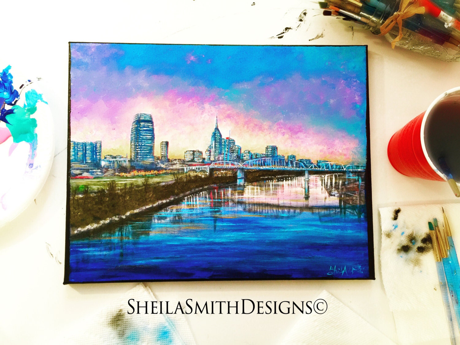 Nashville Painting Nashville Artwork Colorful City Skyline Etsy