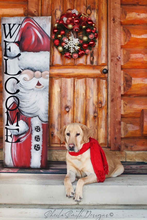 Winter Welcome Santa Sign Santa Sign Vertical Front Door 