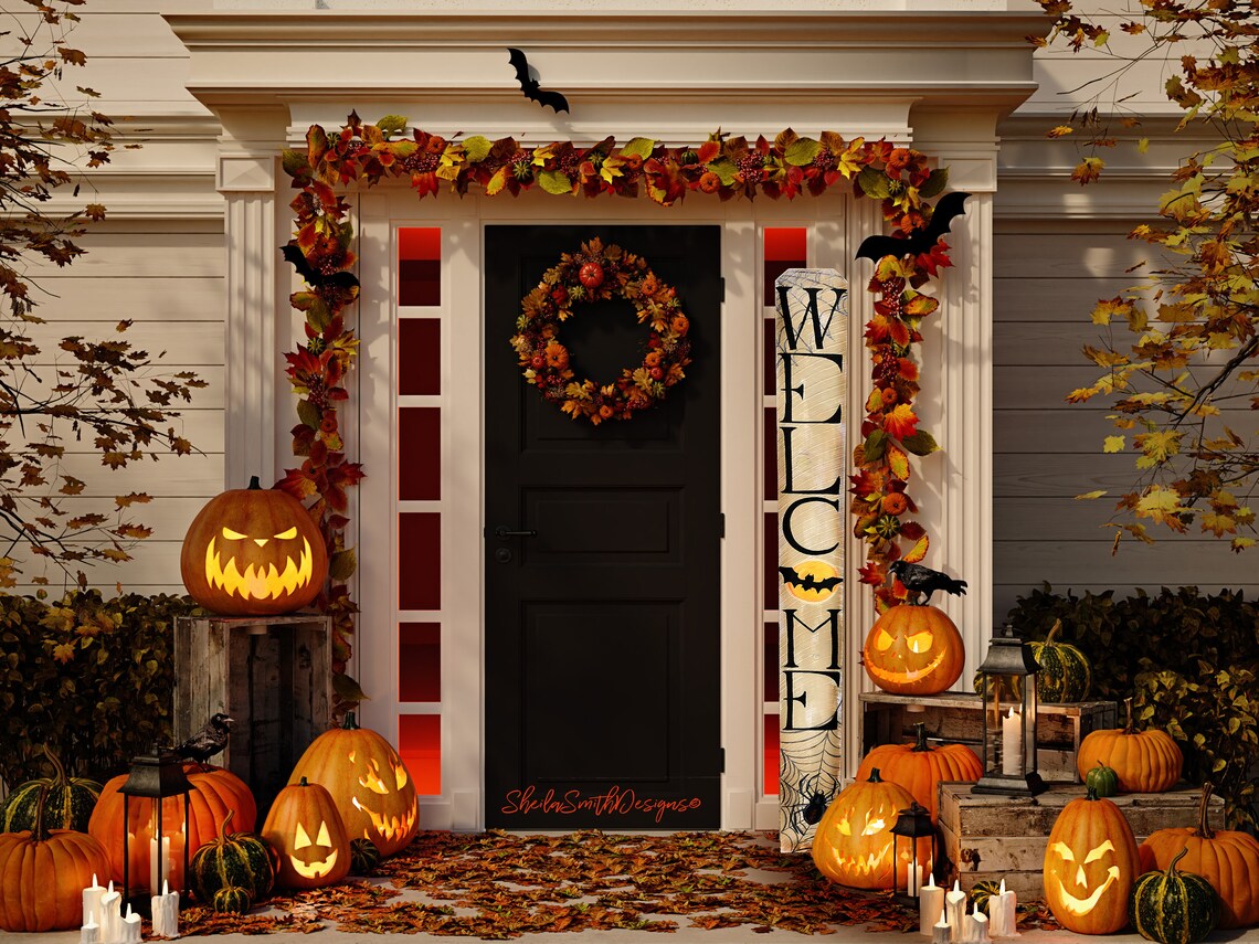 Halloween Sign, Halloween Decor, Halloween Spooky Welcome Sign, Front ...