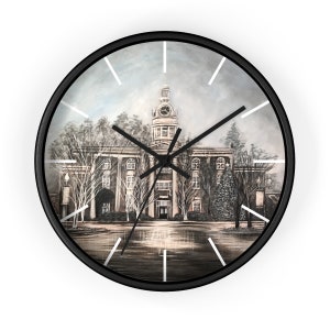 Historic Murfreesboro Square Wall Clock Designed From Original Painting By Sheila Smith Clock Tower Print Clock Tower Painting