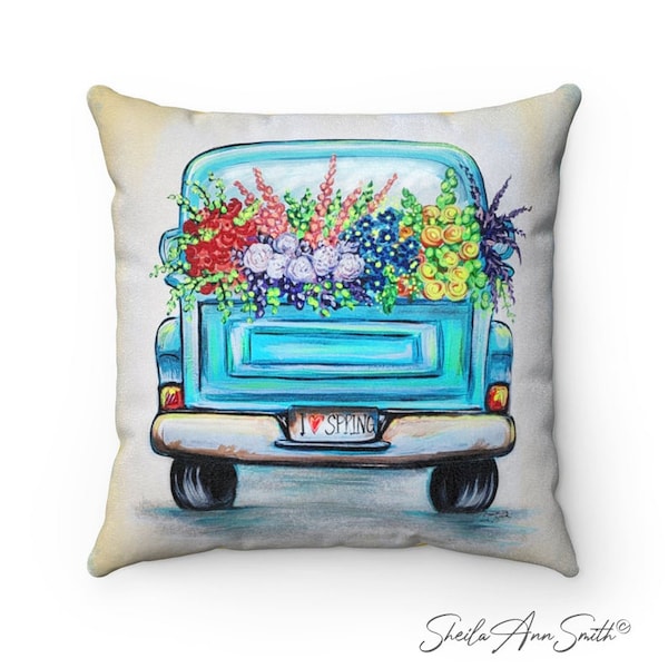 Blue Truck Pillow Etsy