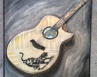 Colorful Guitar Art, With Slight Distressing on Edges by Sheila A