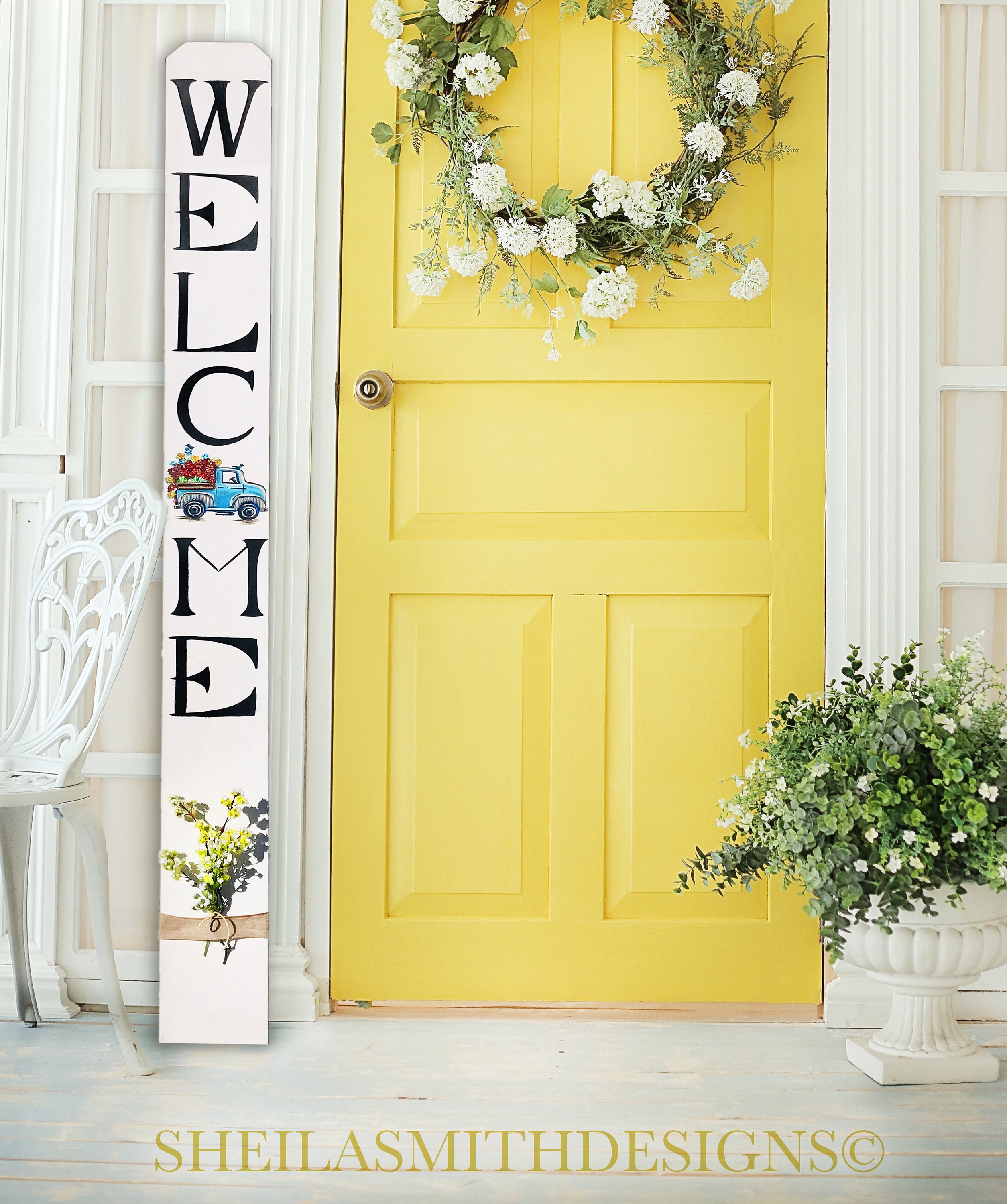 WELCOME SIGN, Spring Truck Wood Welcome Sign, Summer Vertical Front ...