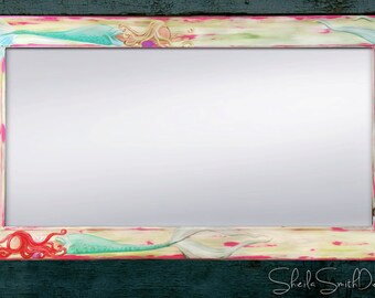 Beautiful Big Painted Mermaid Mirror, Beach Mirror, Beach Decor, Beach House Art 22x28",  and 30x36" available
