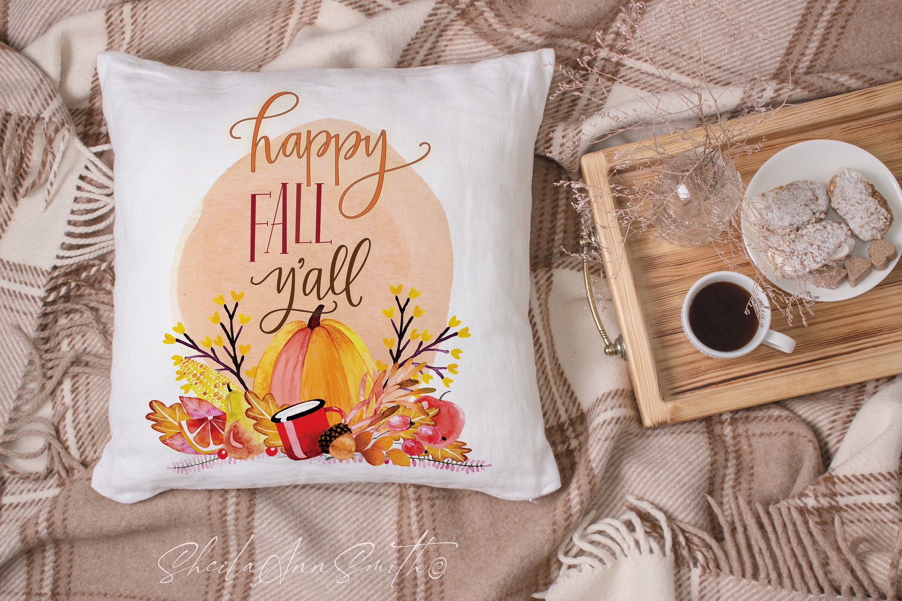 Fall It's Fall Y'all Embroidered Outdoor Pillow