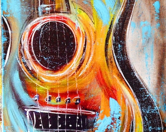 Colorful Guitar Art, with slight distressing on edges by Sheila A. Smith