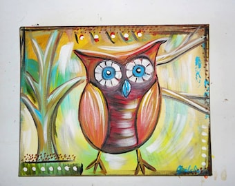 Pintura de búho, decoración de búho, arte de búho, lechuza común, arte mural de búho, pintura de aves, pintura original, arte, decoración de aves, obra de arte de búho, búho, arte de aves