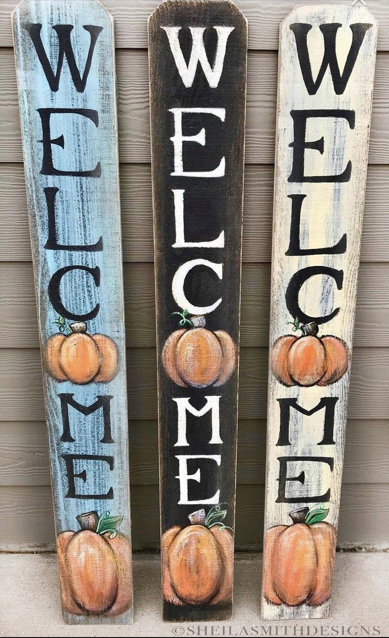 WELCOME SIGN, Fall Rustic Welcome Sign, Vertical front door welcome sign, autumn welcome sign, Fall Decor, Pumpkin Fall welcome sign, Autumn image 2