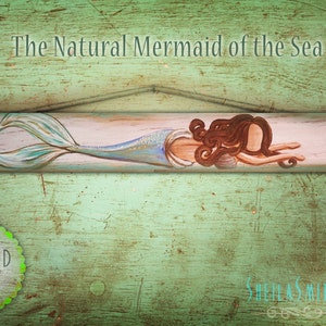 Natürliche Meerjungfrau auf Holzschild, handgemalt von Künstlerin, Sheila Ann Smith, Stranddekoration, Meerjungfrau Kunst, Meerjungfrau Malerei