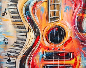アート・デザイン・音楽 Gustavo GAILLEBOTTE Funky Abstract, Colorful Guitar and Keyboard, With Music