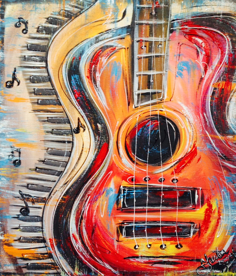 Funky Abstract Colorful Guitar and Keyboard With Music Etsy