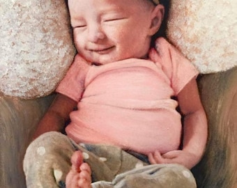 CUSTOM baby Portrait Painting, REAL painting of your Baby, Commission, Hand Painted with Acrylics & oil on canvas.