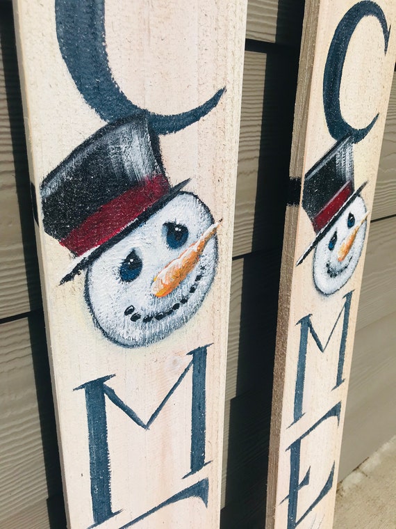 Winter Welcome Snowman Sign, Snowman Sign, Vertical Front Door
