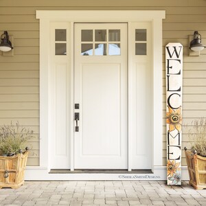 WELCOME SIGN, Spring Wood Welcome Sign, Summer Vertical front door welcome sign, Spring Front Porch Decor, Flower Welcome Sign, Summer Decor image 2