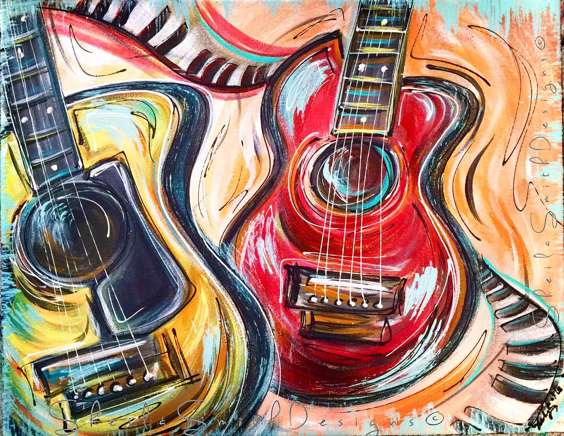 アート・デザイン・音楽 Watercolour Designs for the Poems Guitar and Flowers Art - Watercolor - Etsy