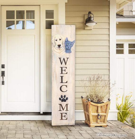 Cartello Di Benvenuto In Legno A Forma Di Cane: Decorazione Shabby Chic Per Ingresso E Casa, Regalo Per Amanti Dei Cani - 3