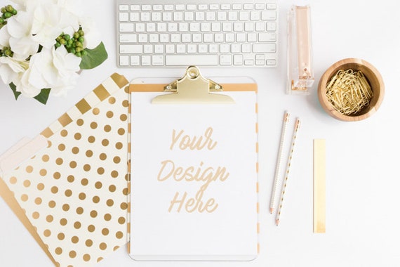 Styled Stock Photography Gold Styled Desk Mockup Gold Clipboard