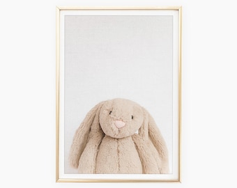 Bunny Nursery Print, Beige Plush Rabbit, Kids Room Decor (Digital Download)