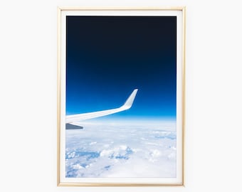 Cloud prints, airplane decor, white cloud poster, cloud photography, clouds art, blue atmosphere wall art, digital print, instant download