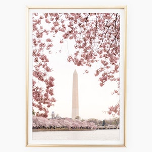 Washington Monument Prints, Cherry Blossom Photography, Washington DC Art, DC Cherry Blossom Wall Art, Printable Photo, Instant Download image 1