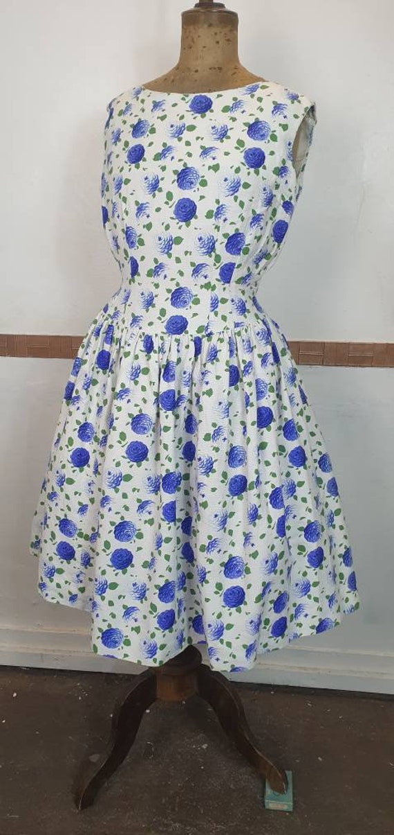 Original 1950s dress bold floral fit and flare cot